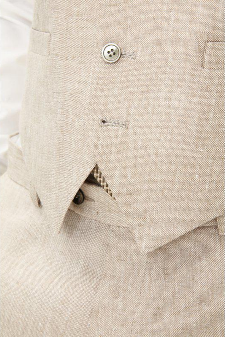 Carlo Regular Fit Linen Waistcoat Trench Beige