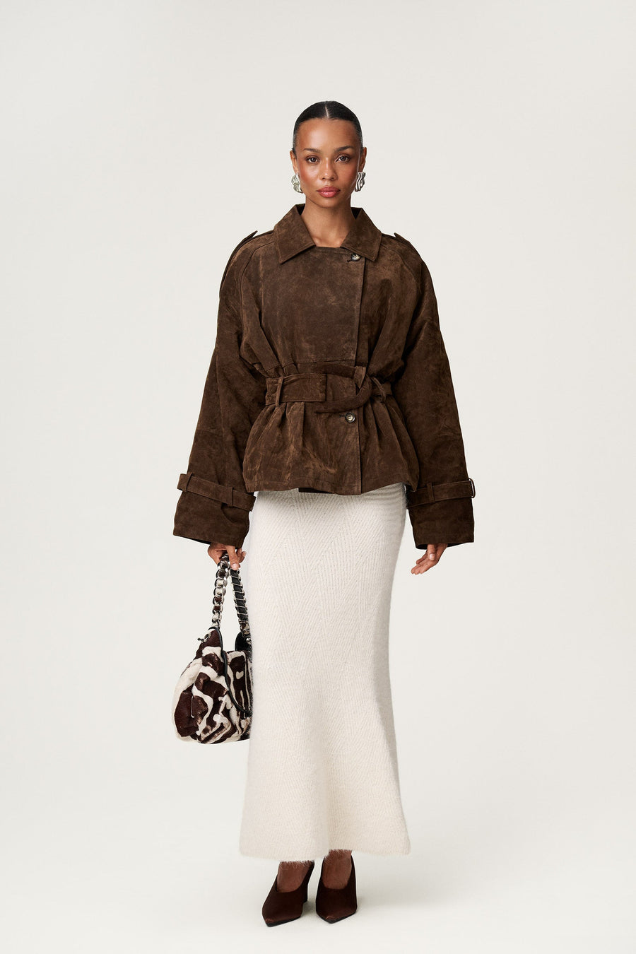 York Cropped Trench Coat Dark Brown