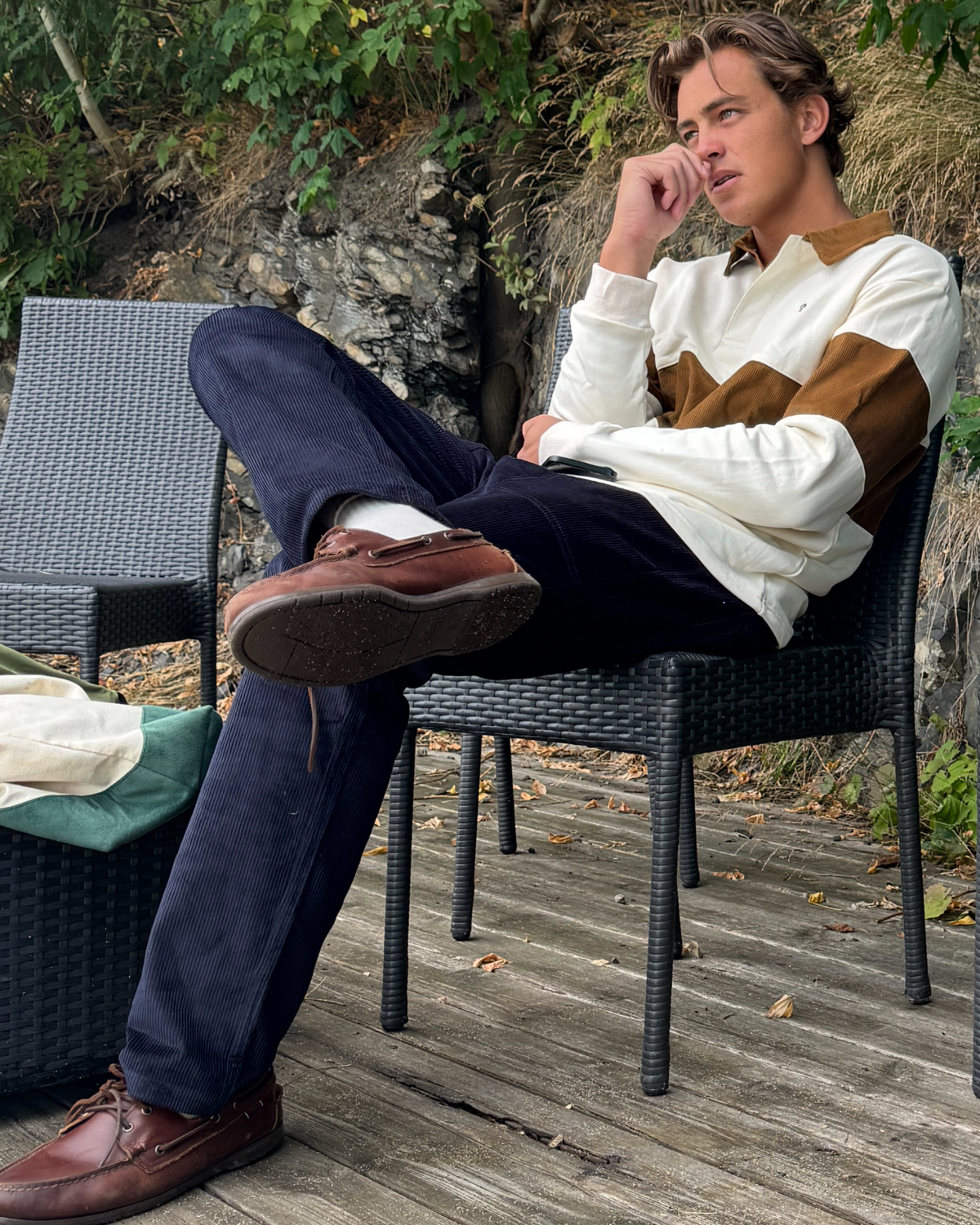 Cotton Cord Rugby Off White/Tan - modellbilde