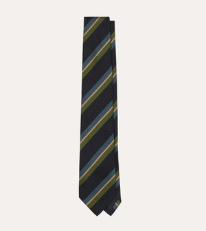Sandwich Stripe Repp Silk Tipped Tie Navy, Green, Blue & Yellow