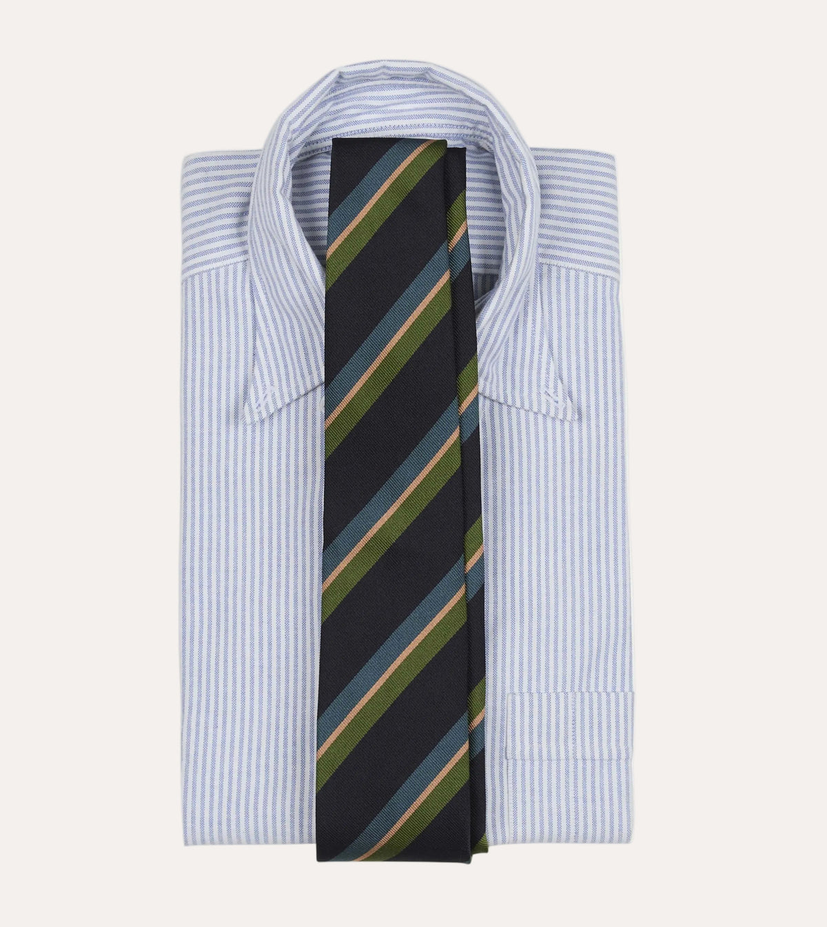 Repp Silk Tie Navy, Green, Blue & Yellow – på brettet skjorte