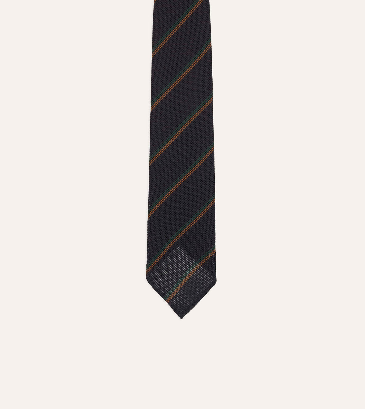 Grenadine Wool-Silk Tie Navy, Green & Brown – nærbilde av bladet