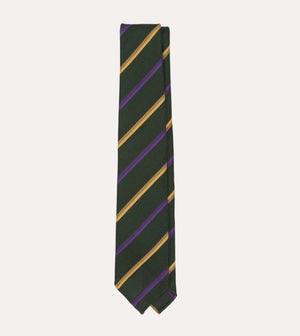 Multi Stripe Mogador Silk Tipped Tie Green, Yellow & Purple