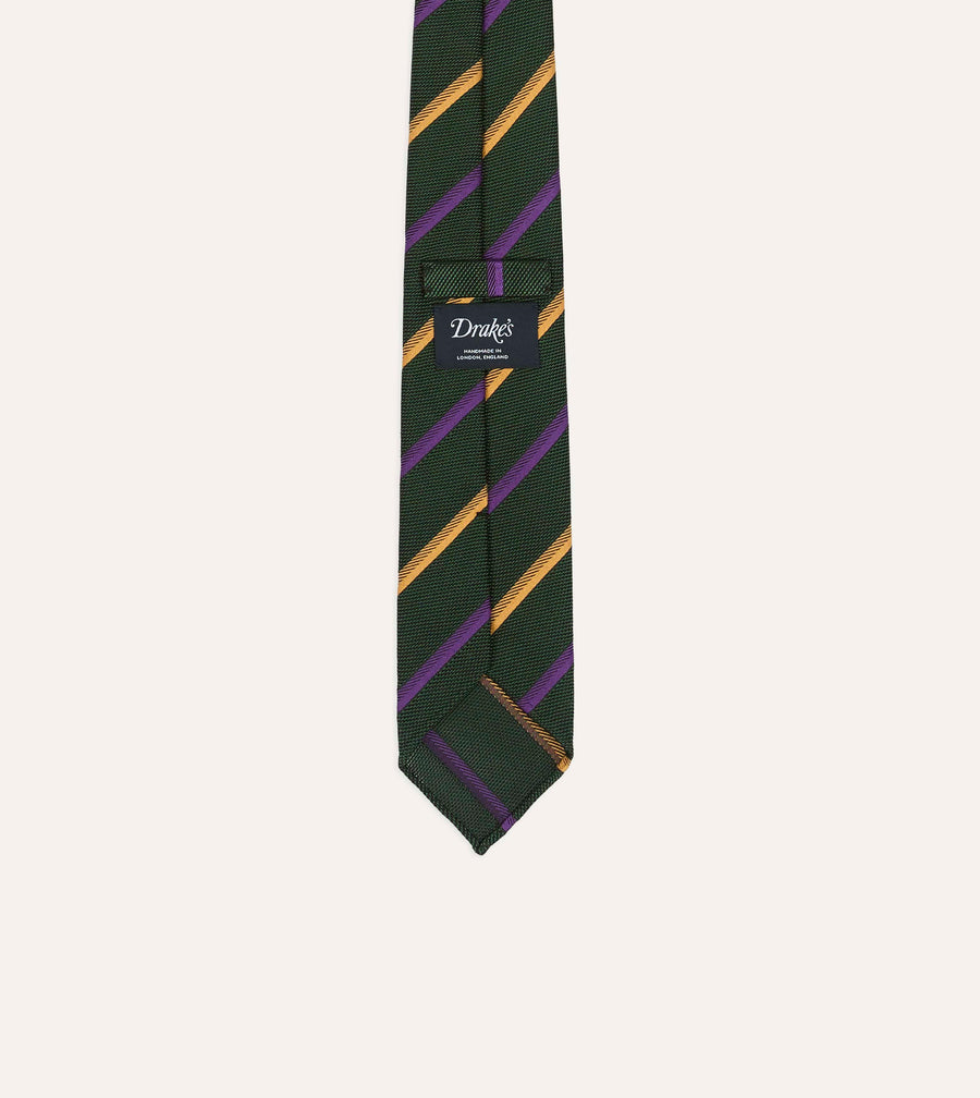 Grenadine Silk Tie Green, Yellow & Purple – bakside med merkelapp
