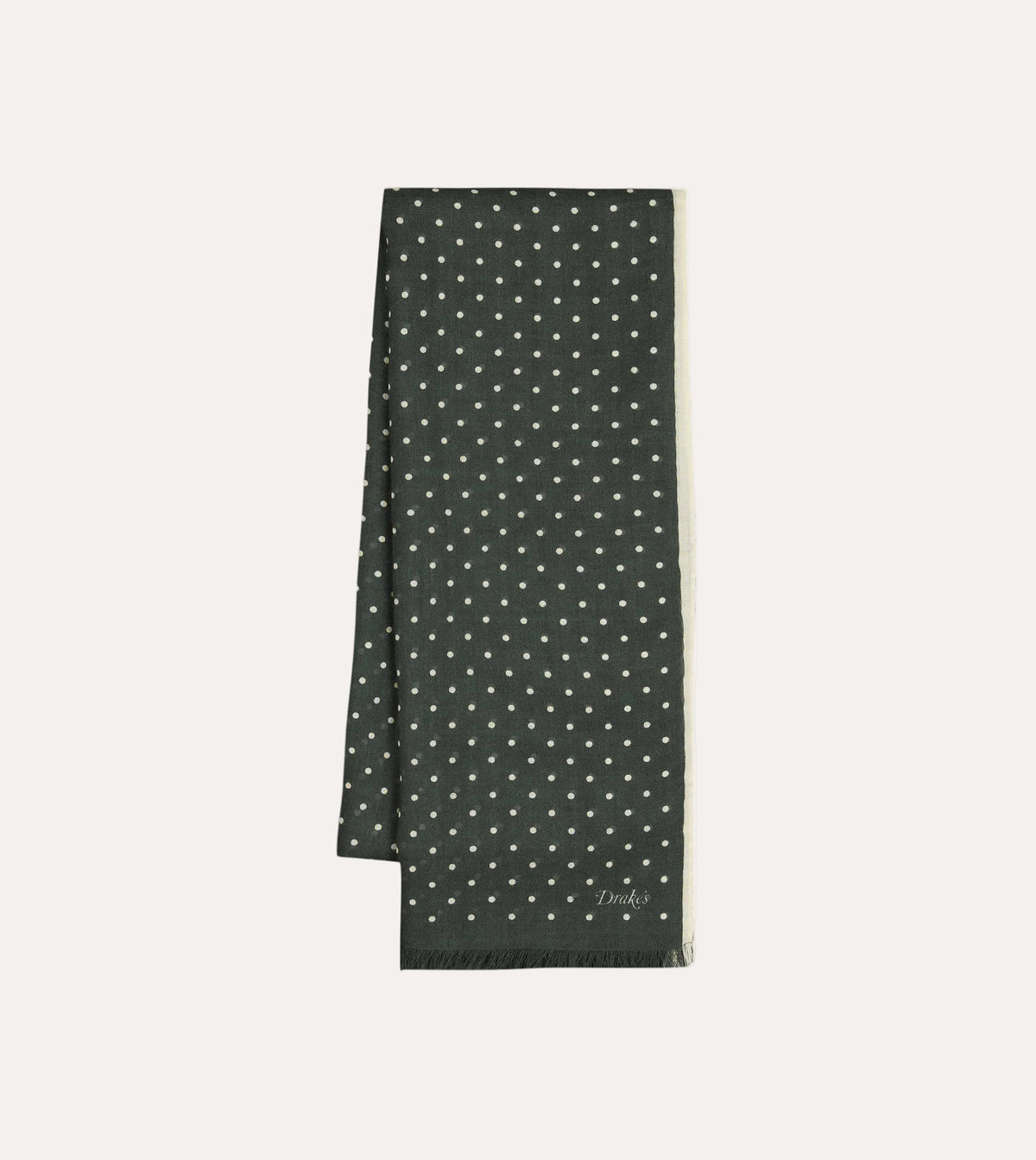 Green Polka Dot Print Shoestring Wool-Silk Scarf