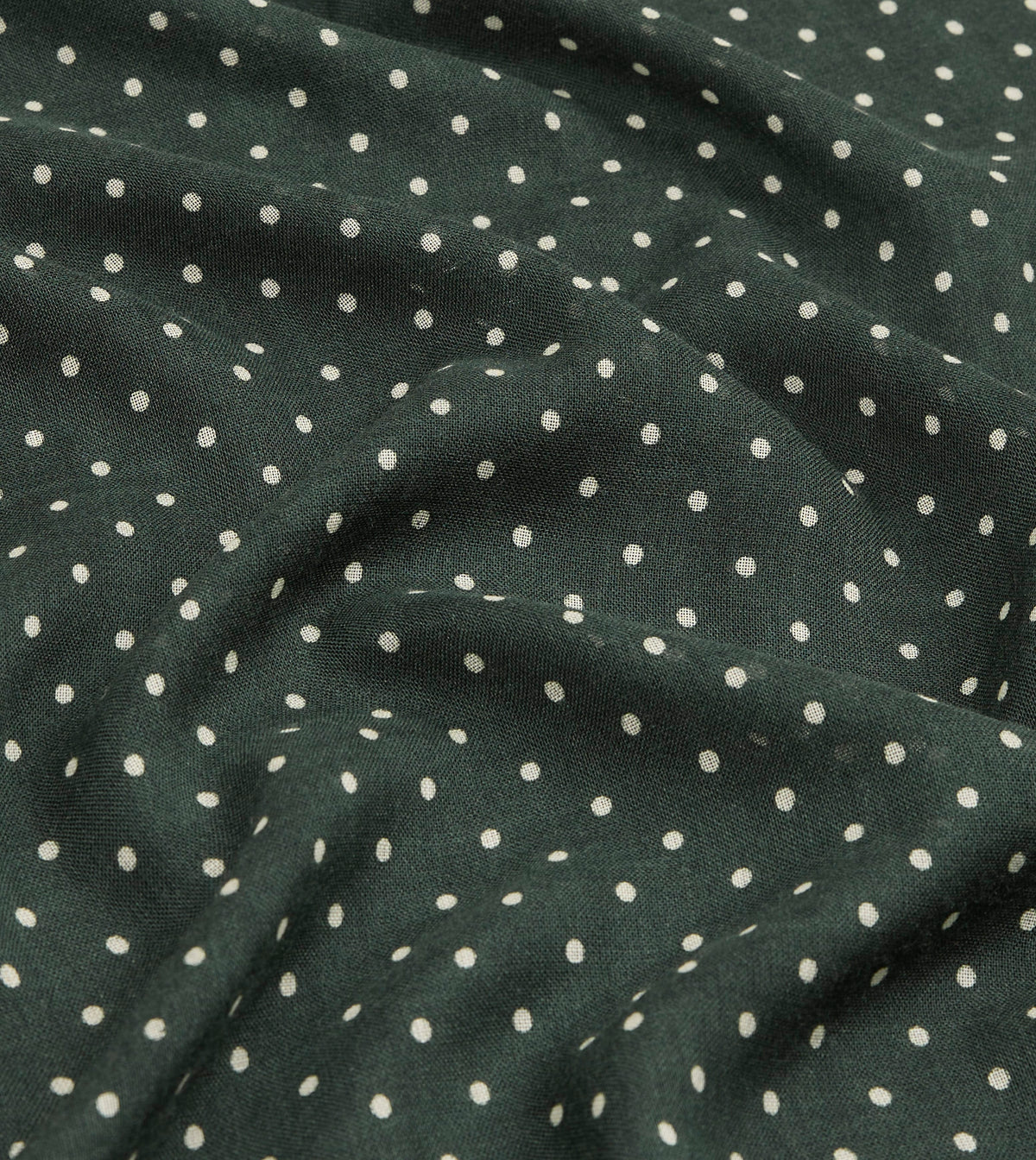 Green Polka Dot Print Shoestring Wool-Silk Scarf detail