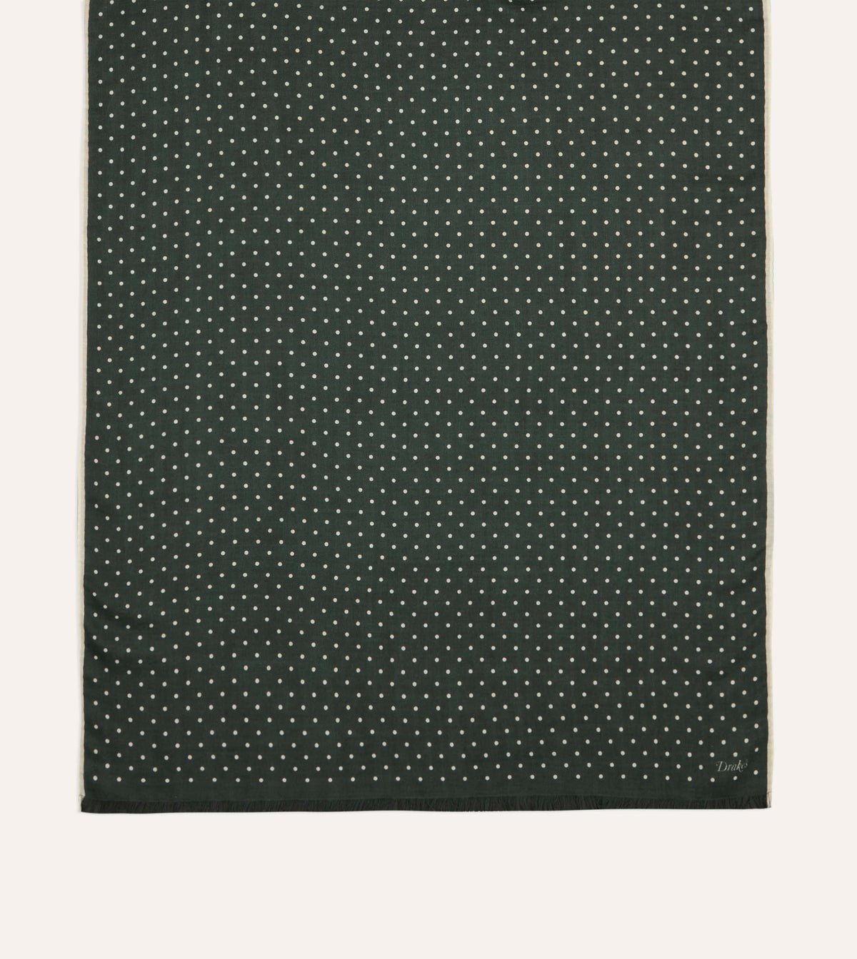 Green Polka Dot Print Shoestring Wool-Silk Scarf detail