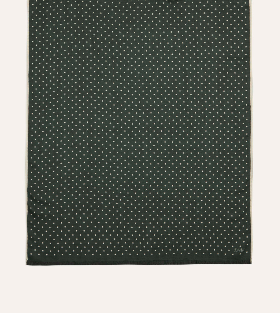 Green Polka Dot Print Shoestring Wool-Silk Scarf detail