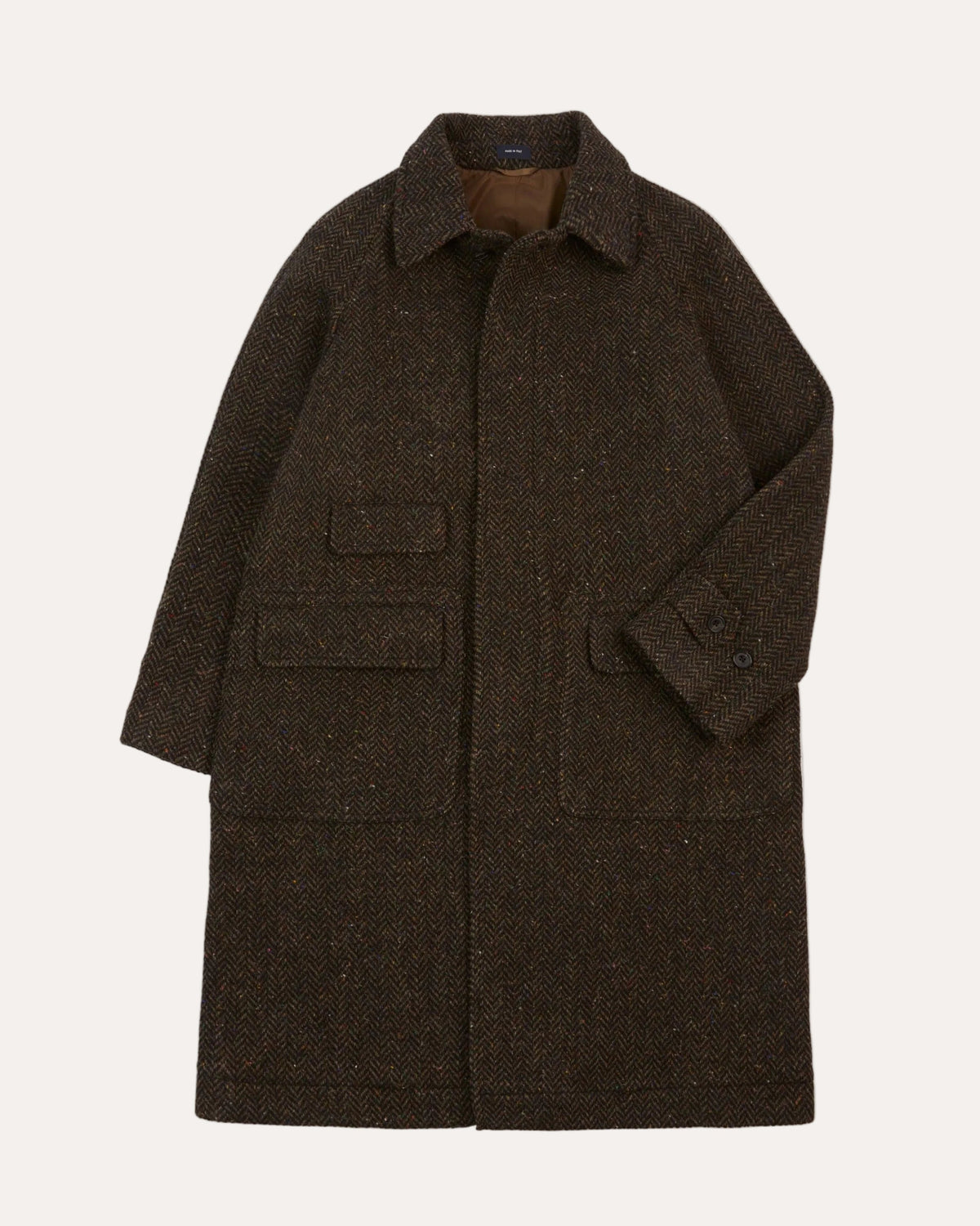 Wool Raglan Coat Brown Herringbone