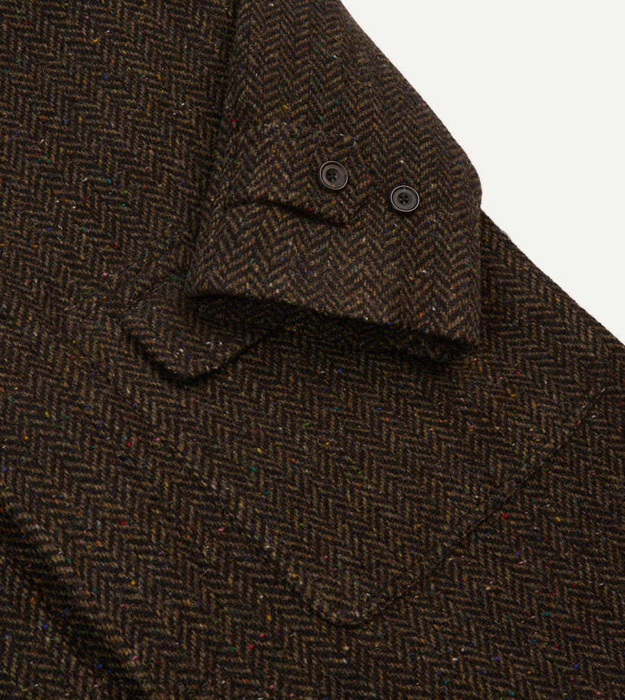 Wool Raglan Coat Brown Herringbone