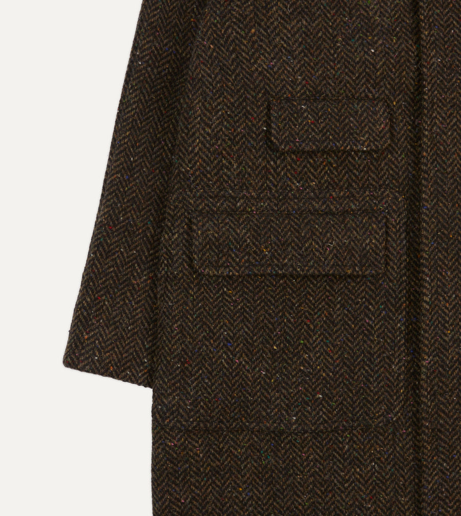 Wool Raglan Coat Brown Herringbone