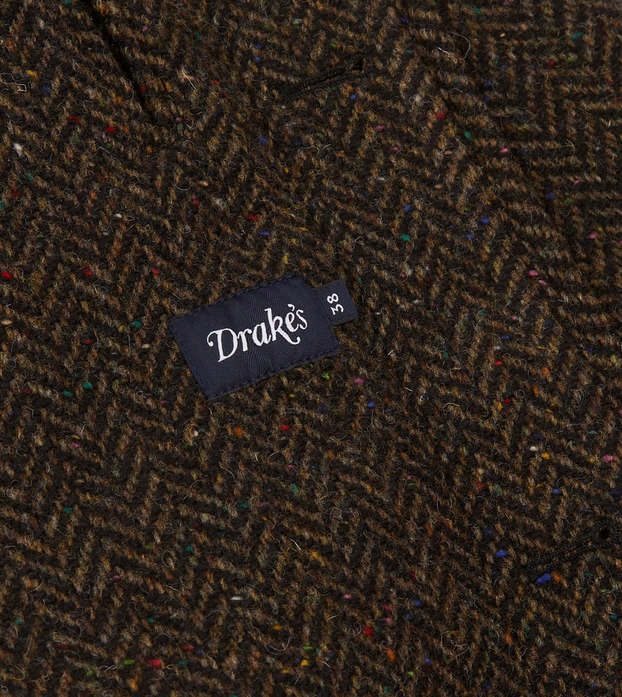 Wool Raglan Coat Brown Herringbone