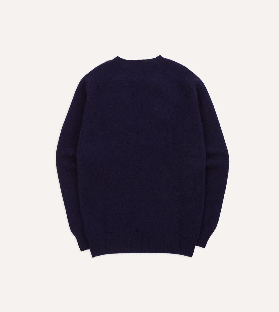 Brushed Shetland Crew Neck Jumper Navy – rygg packshot