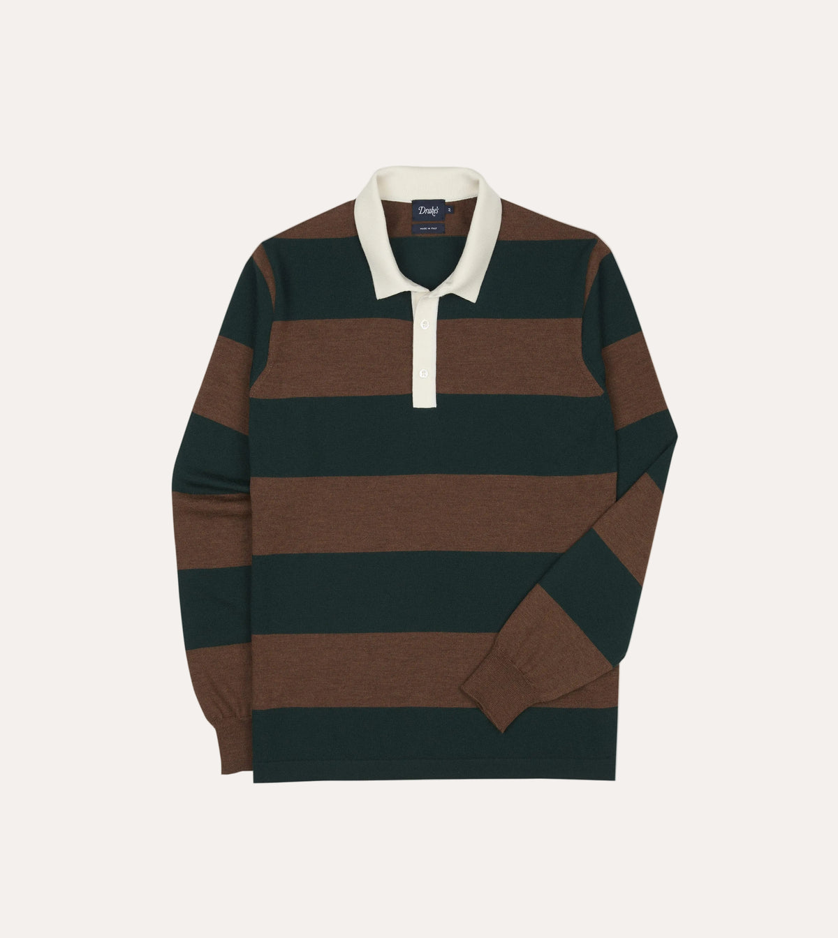 Green and Brown Block Stripe Knitted Rugby Shirt