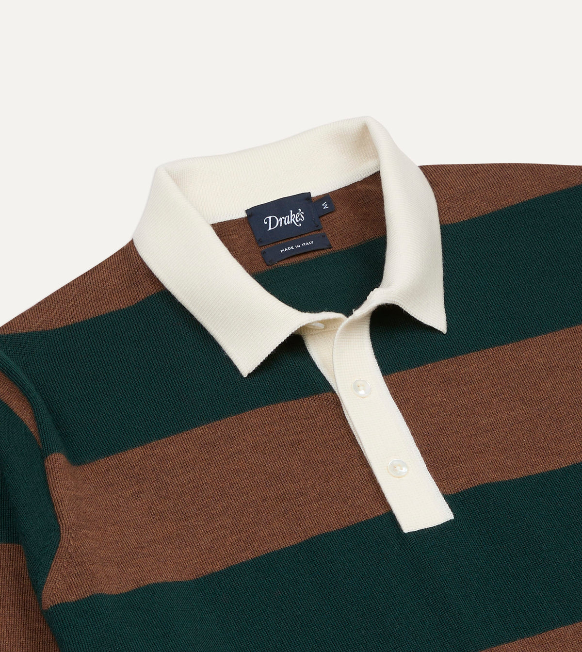 Green and Brown Block Stripe Knitted Rugby Shirt collar detail