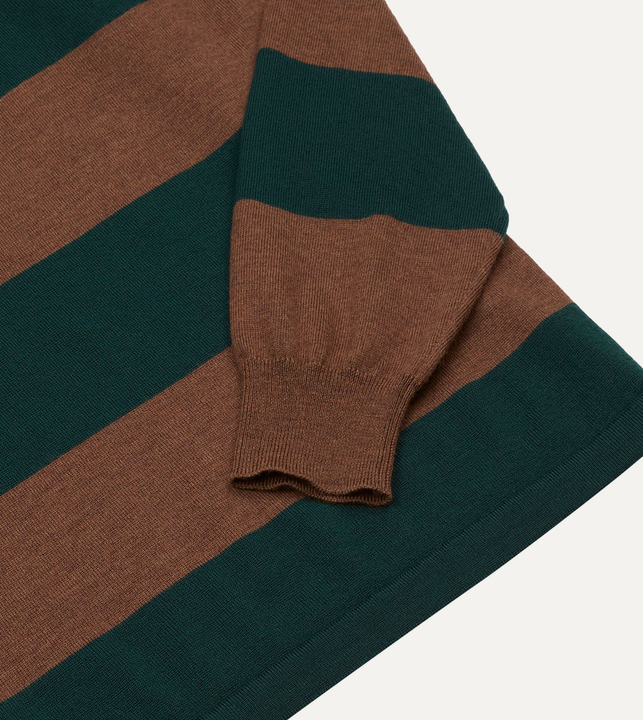 Green and Brown Block Stripe Knitted Rugby Shirt cuff detail