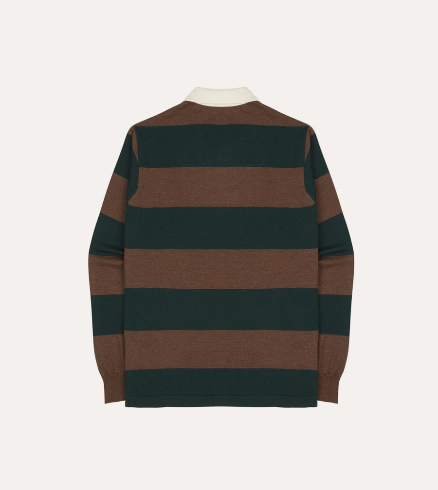 Green and Brown Block Stripe Knitted Rugby Shirt back