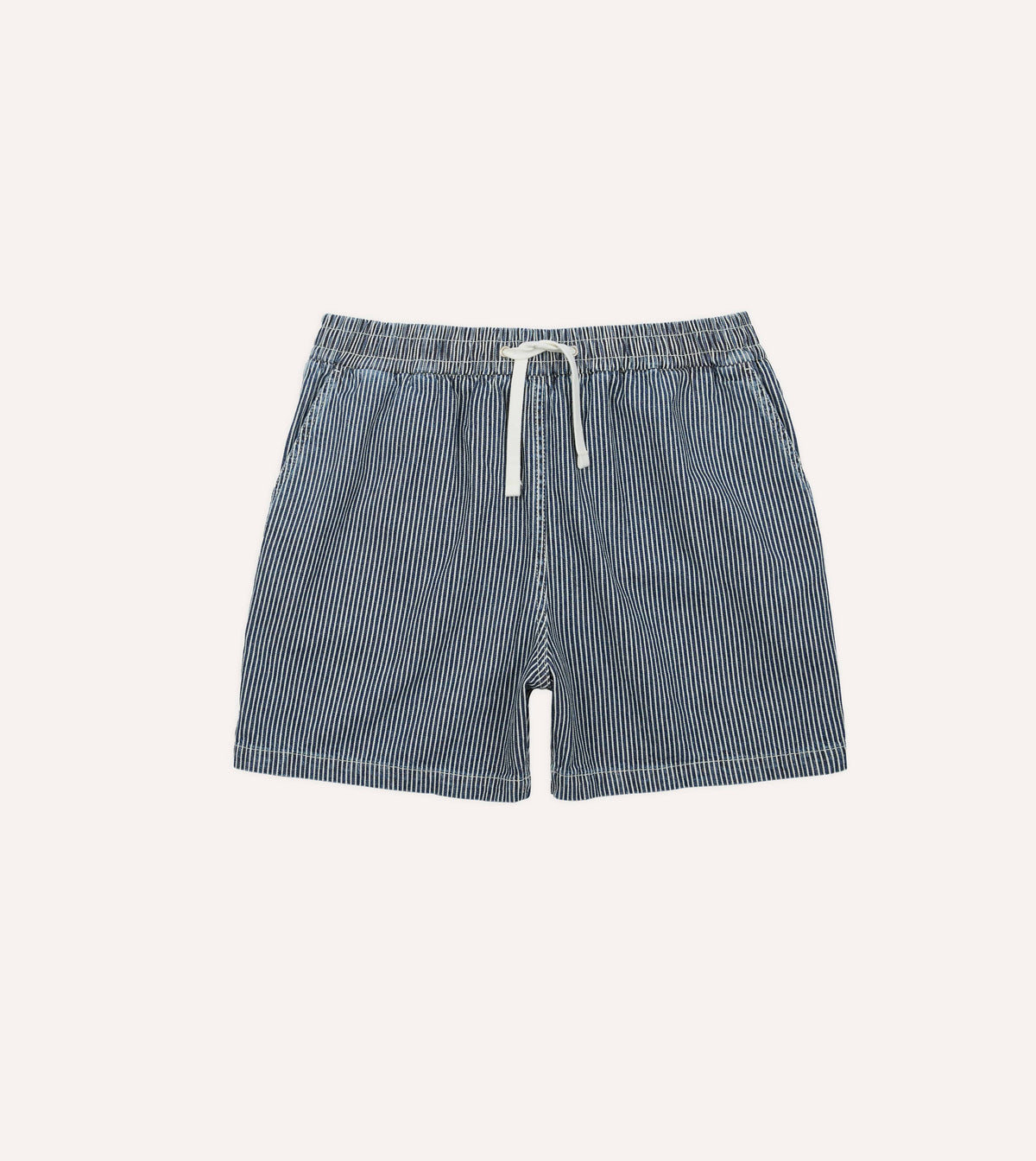 Drake's Indigo Stripe Cotton Drawstring Shorts