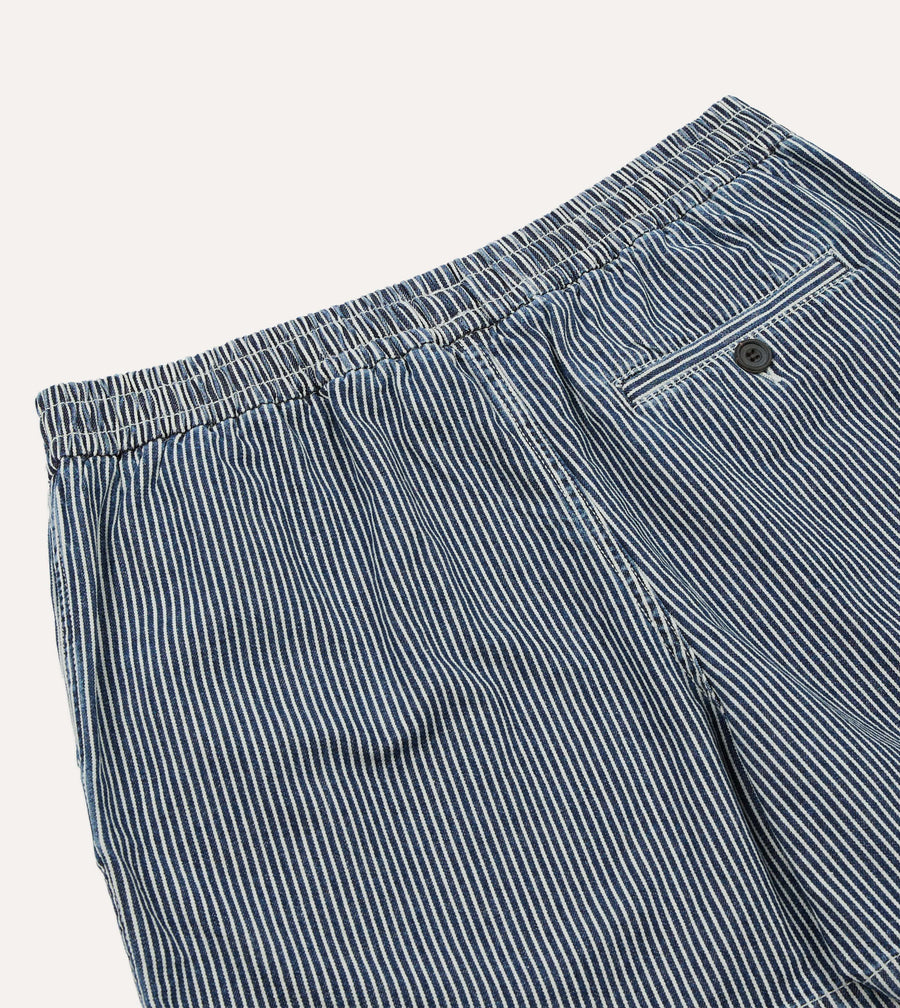 Drake's Indigo Stripe Cotton Drawstring Shorts