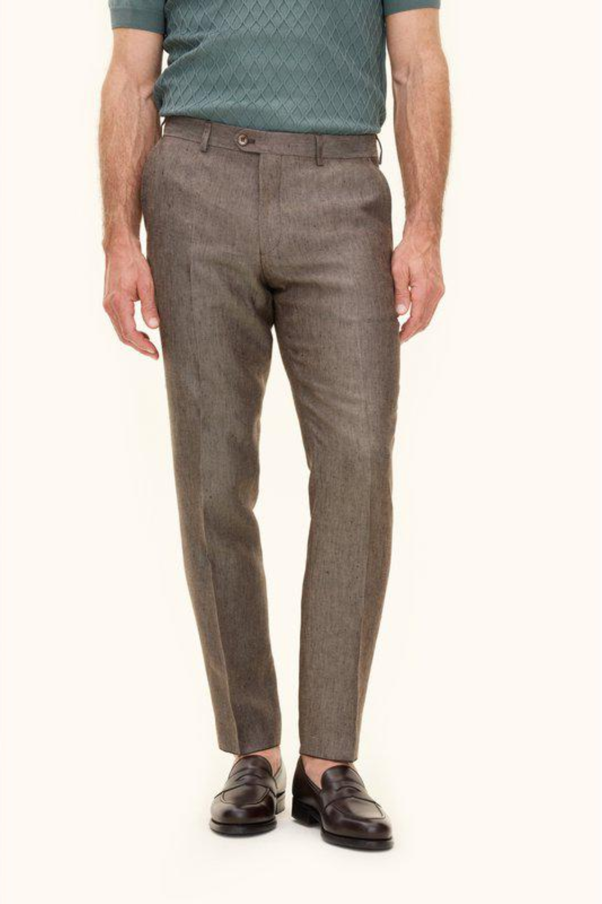 Denz Slim Fit Linen Trousers Dusk Brown
