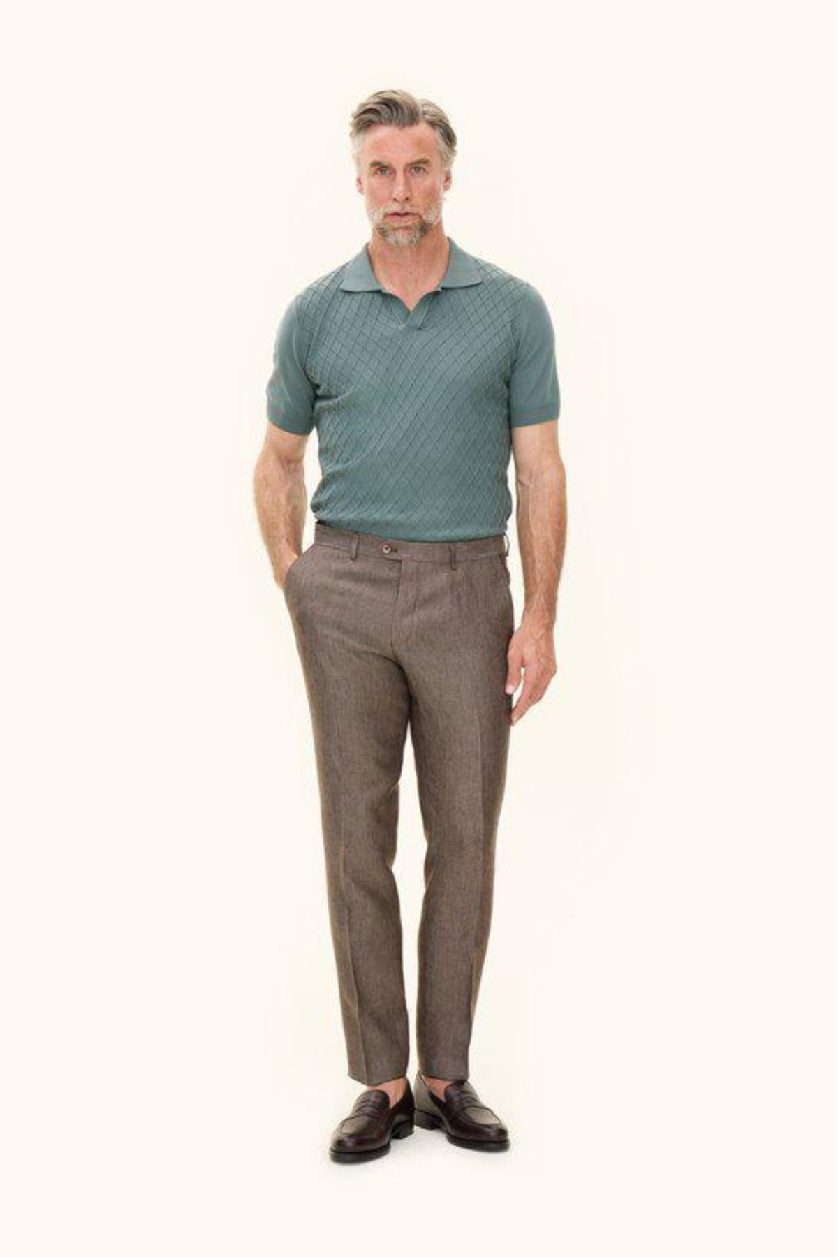 Denz Slim Fit Linen Trousers Dusk Brown