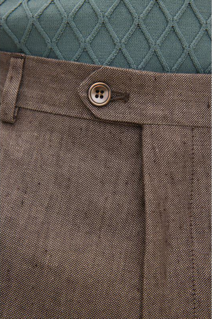 Denz Slim Fit Linen Trousers Dusk Brown
