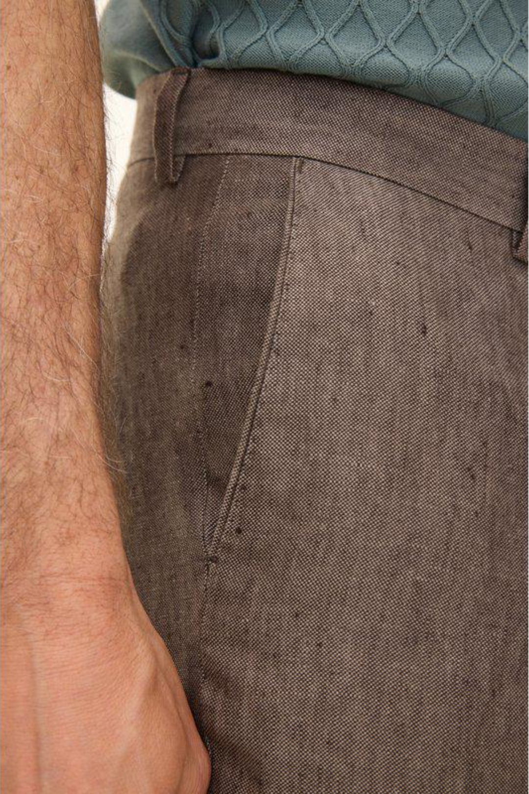 Denz Slim Fit Linen Trousers Dusk Brown