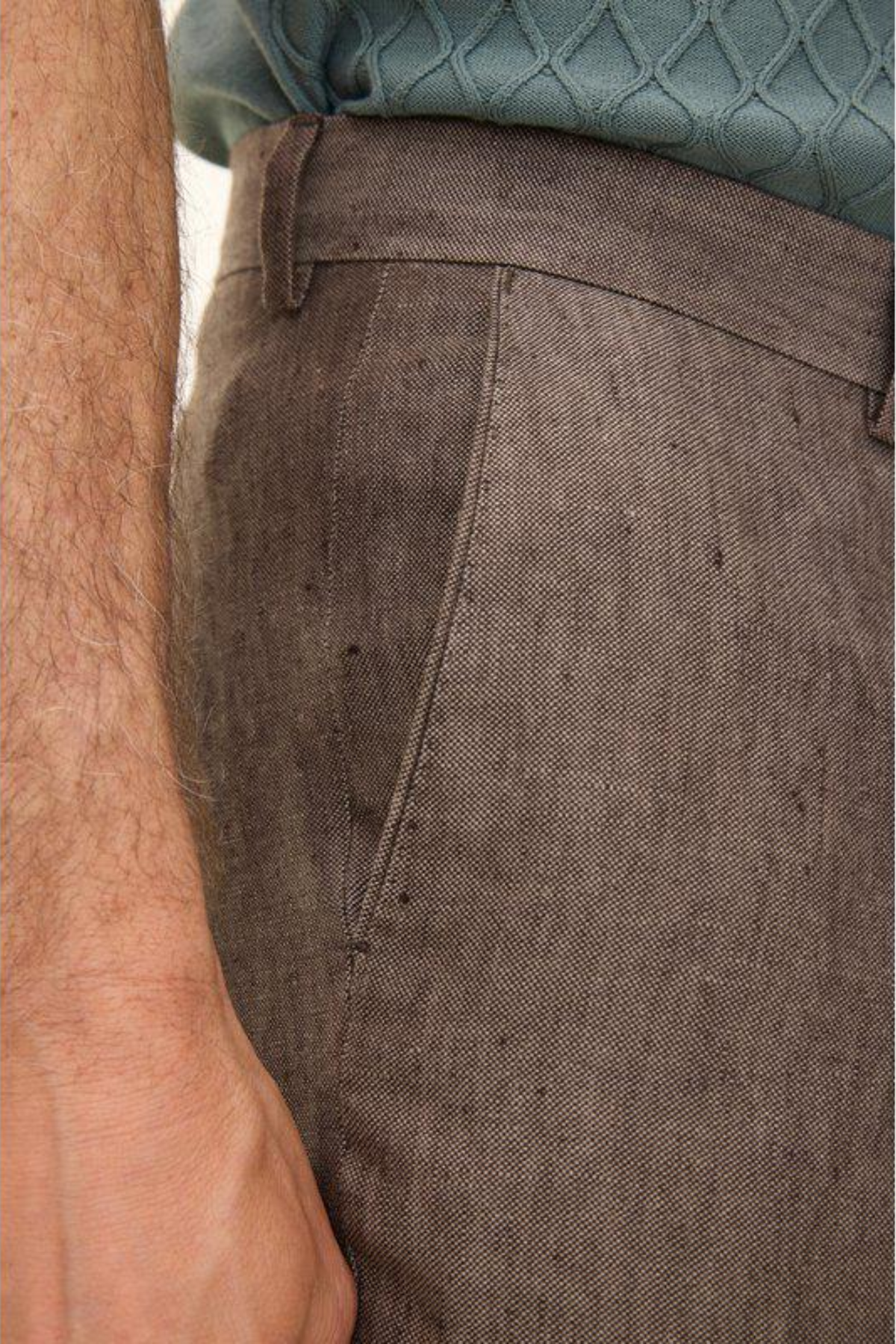 Denz Slim Fit Linen Trousers Dusk Brown