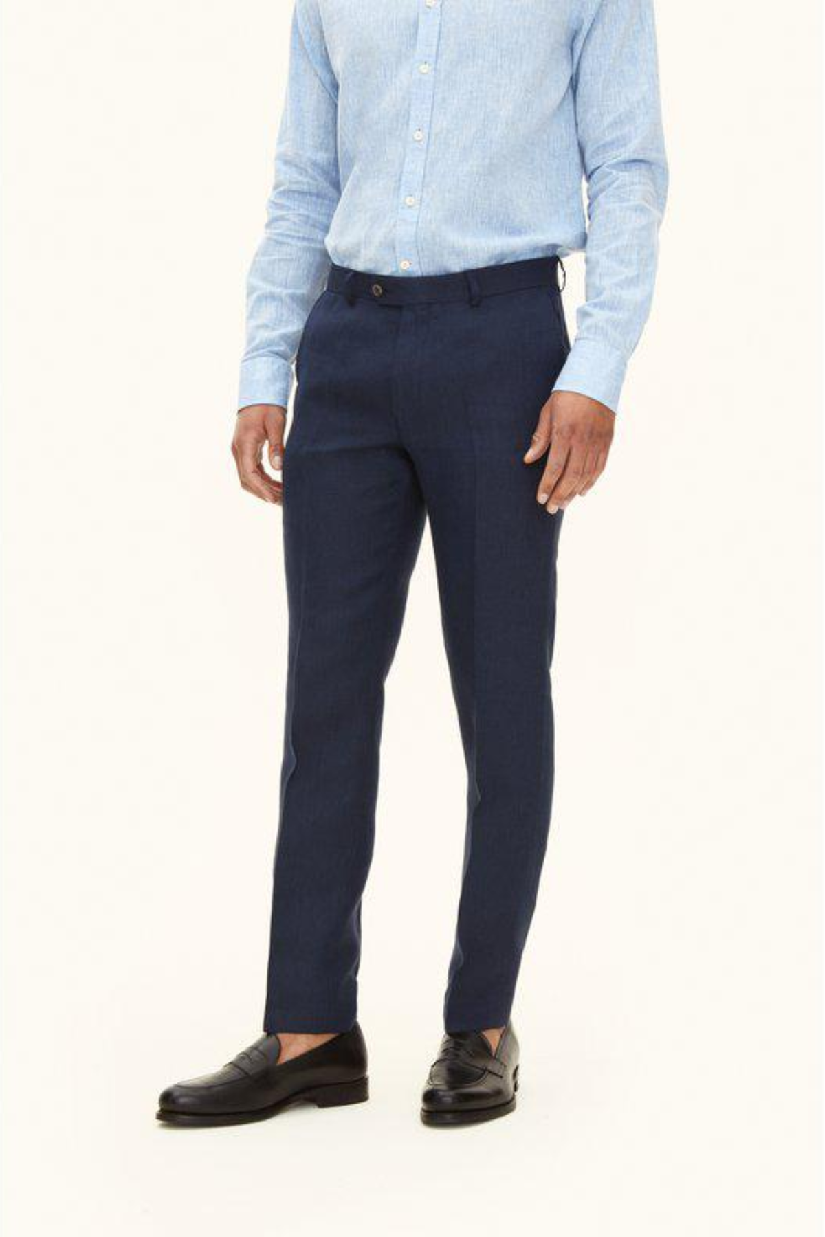 Denz Slim Fit Linen Trousers Navy