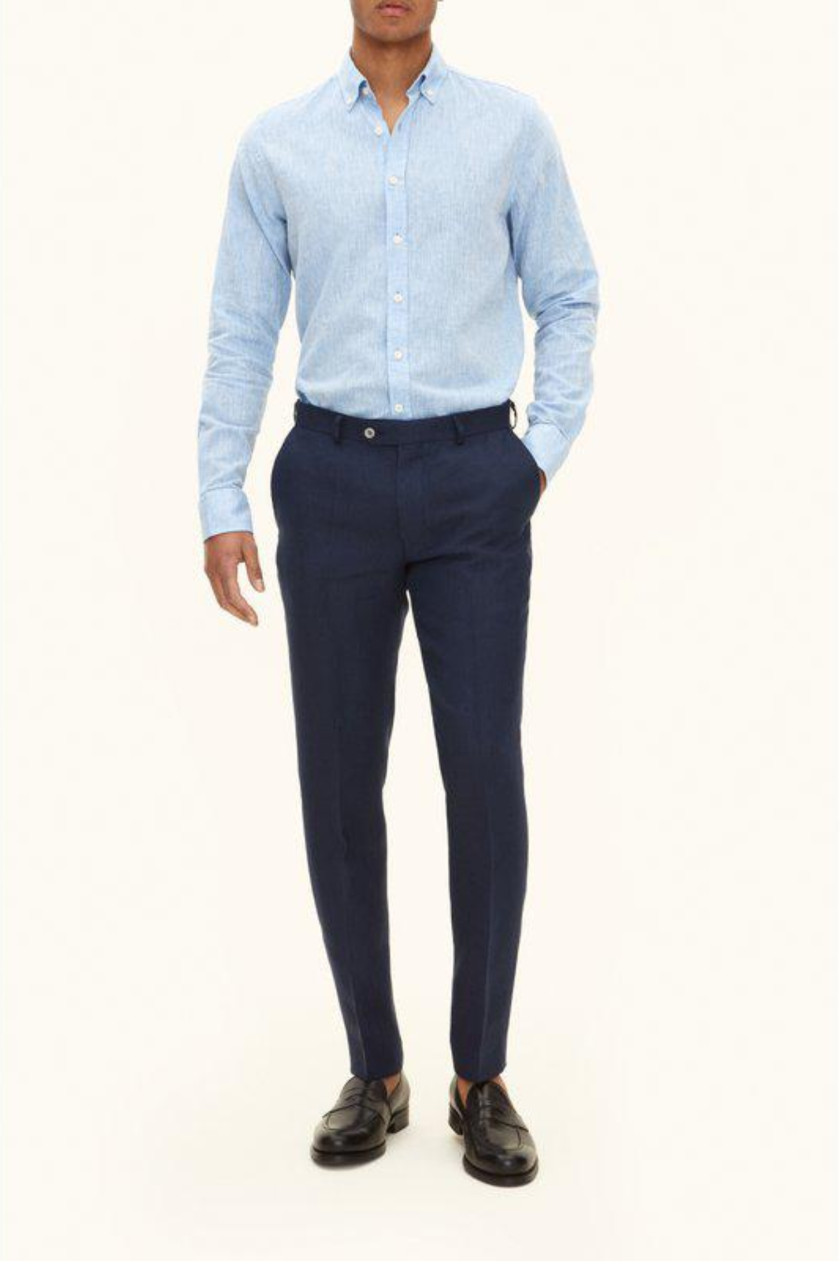Denz Slim Fit Linen Trousers Navy
