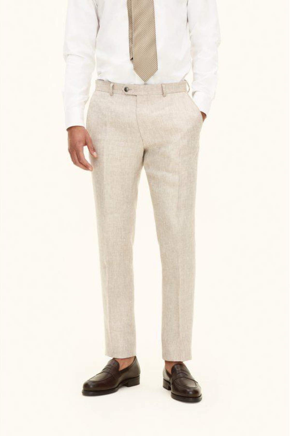 Denz Slim Fit Linen Trousers Trench Beige