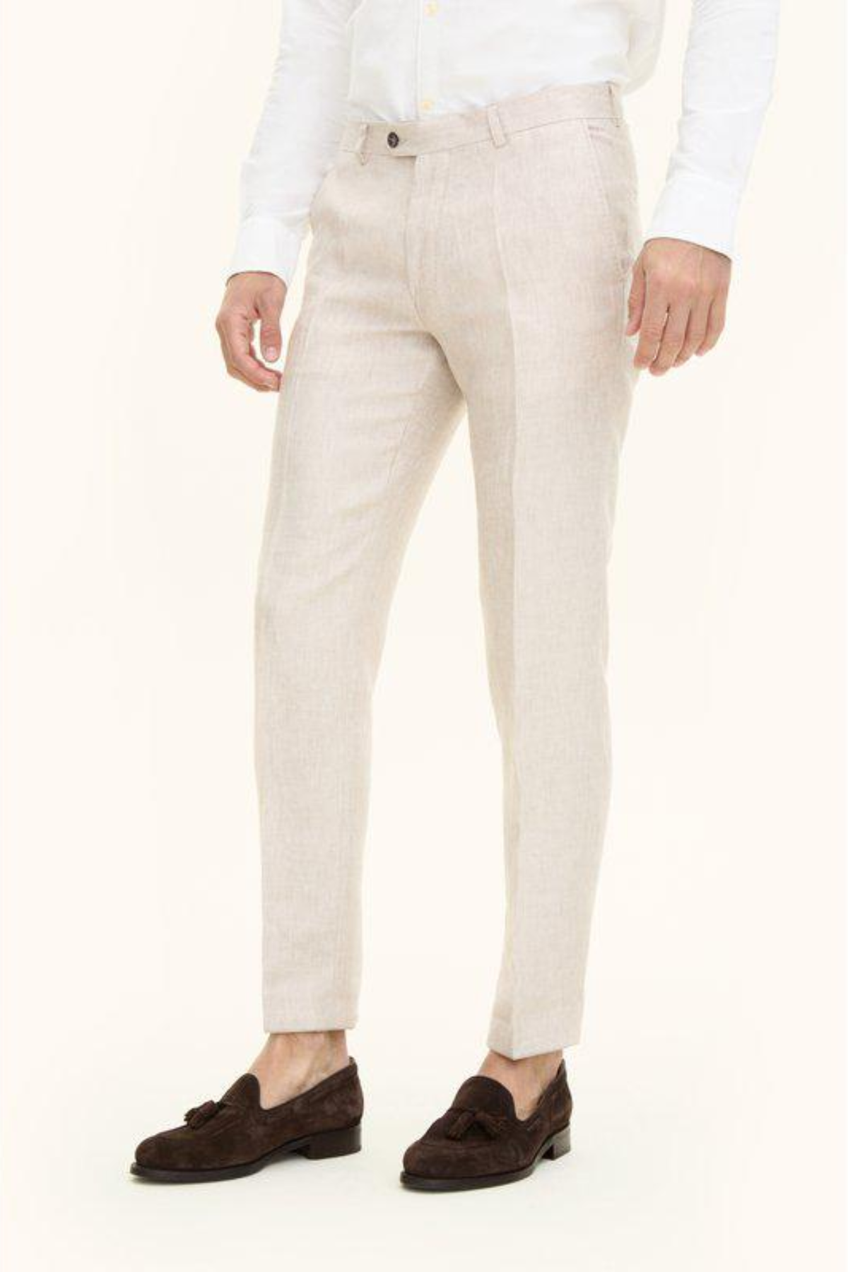 Denz Slim Fit Linen Trousers White Grass