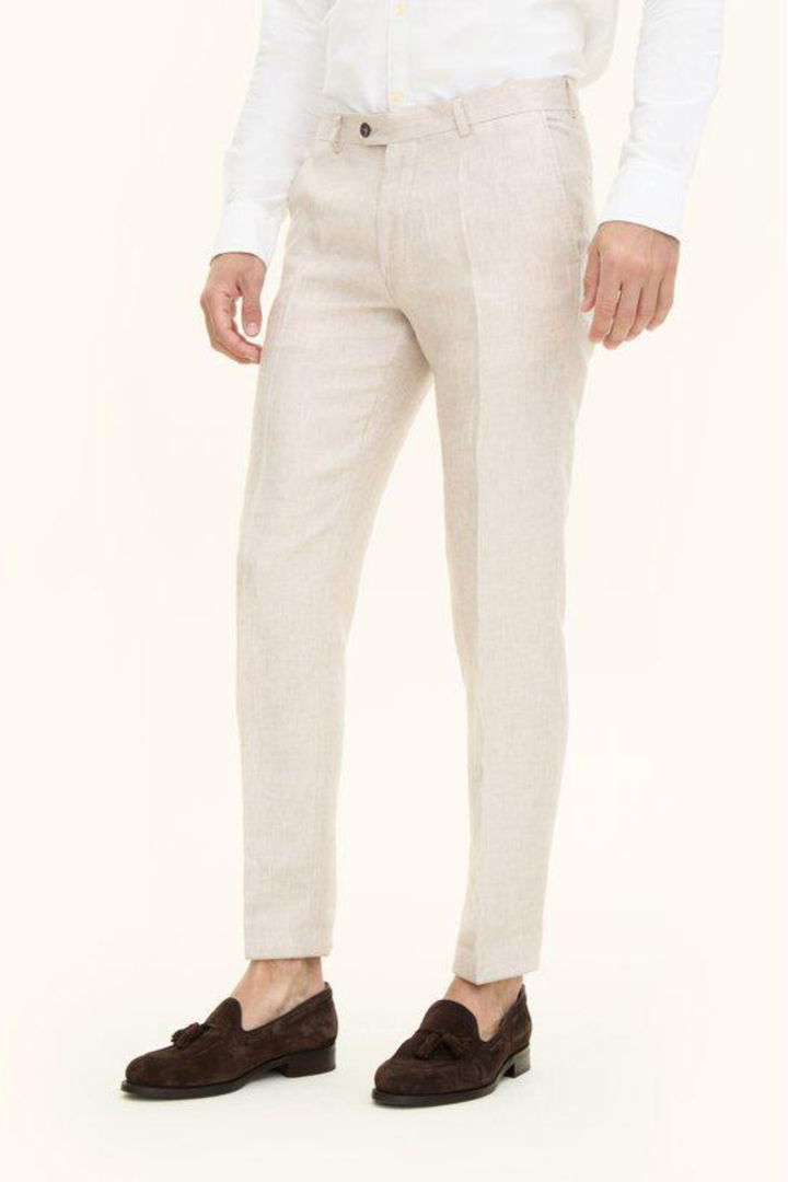 Denz Slim Fit Linen Trousers White Grass
