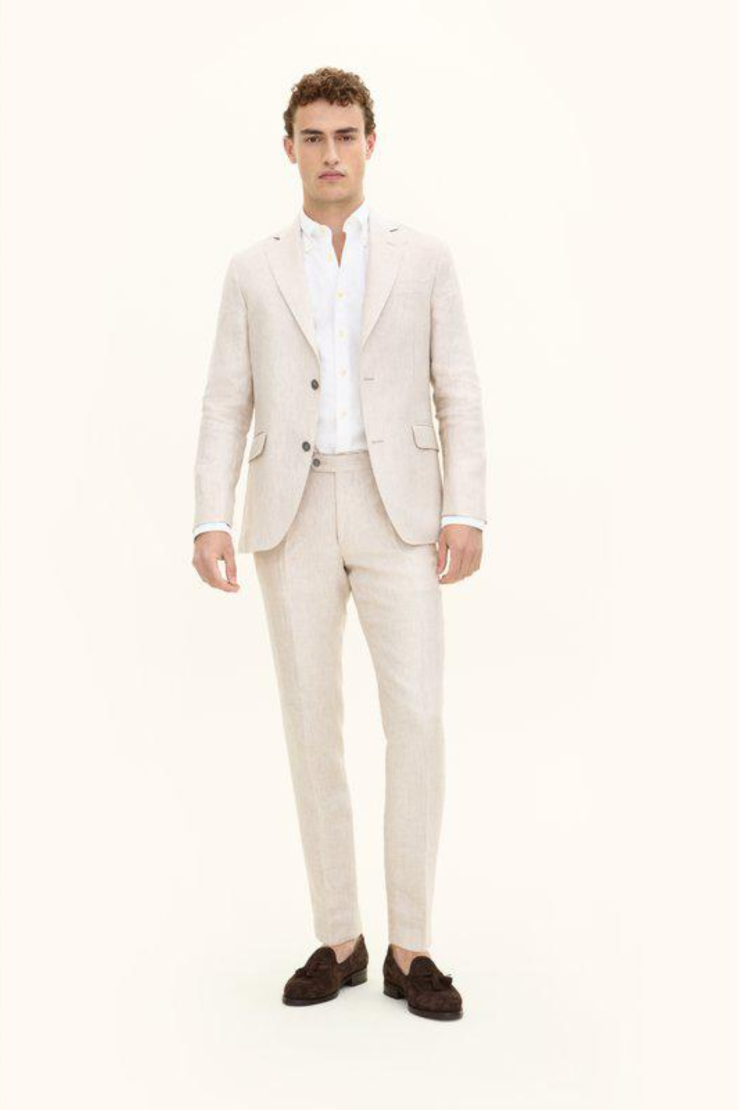 Denz Slim Fit Linen Trousers White Grass