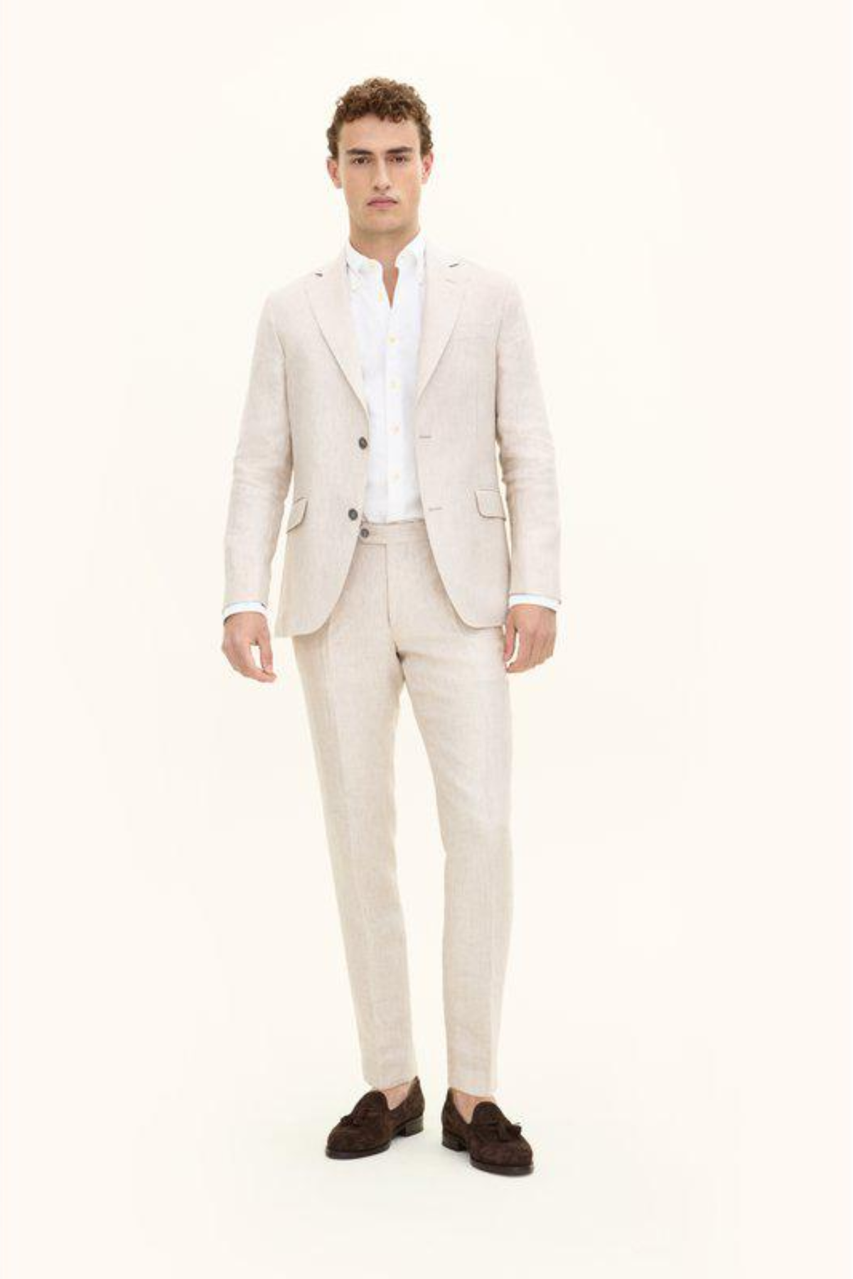 Denz Slim Fit Linen Trousers White Grass