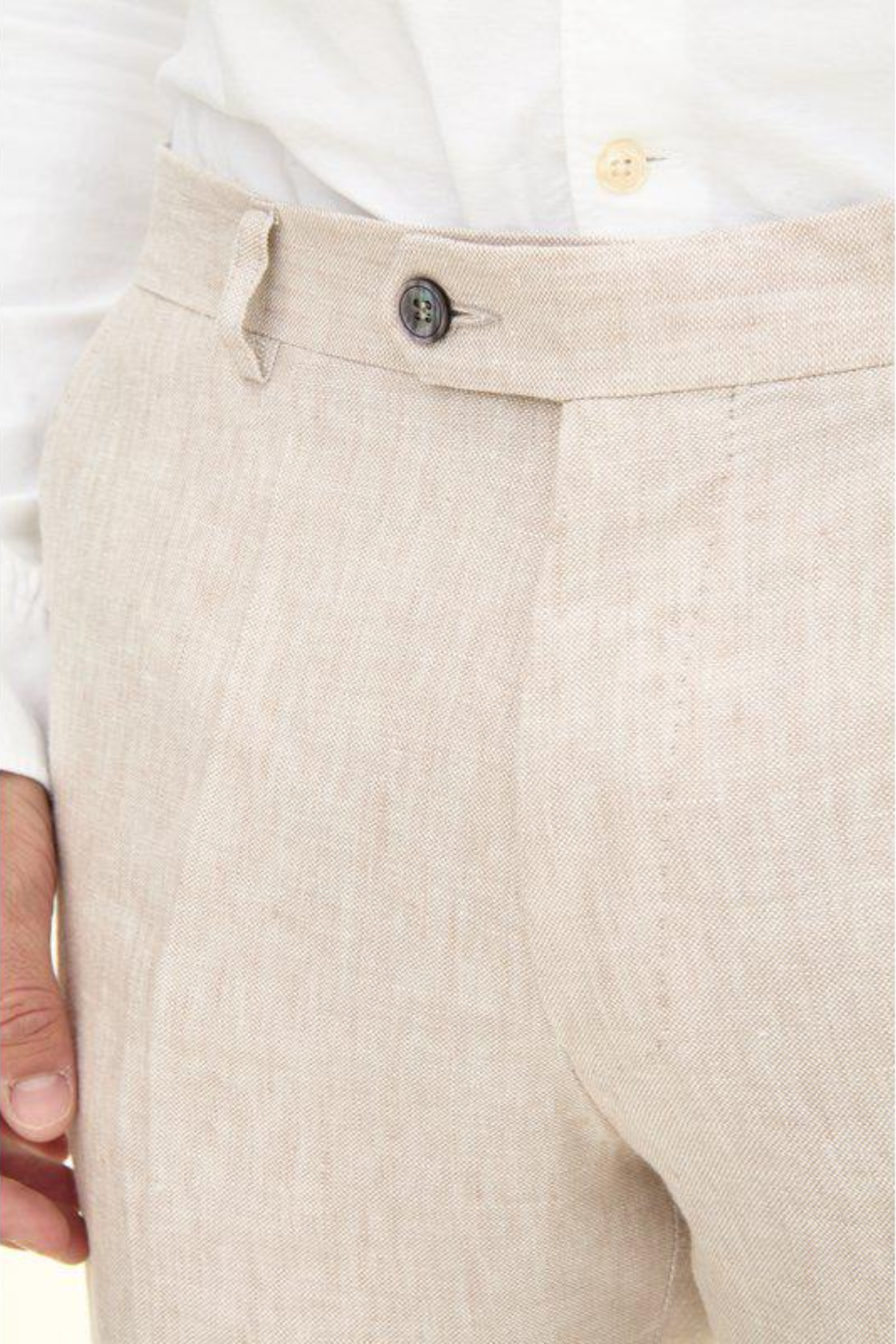 Denz Slim Fit Linen Trousers White Grass