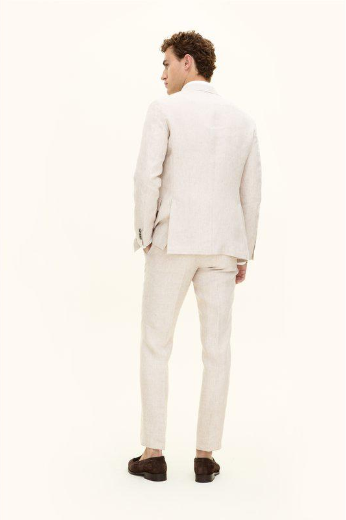 Denz Slim Fit Linen Trousers White Grass