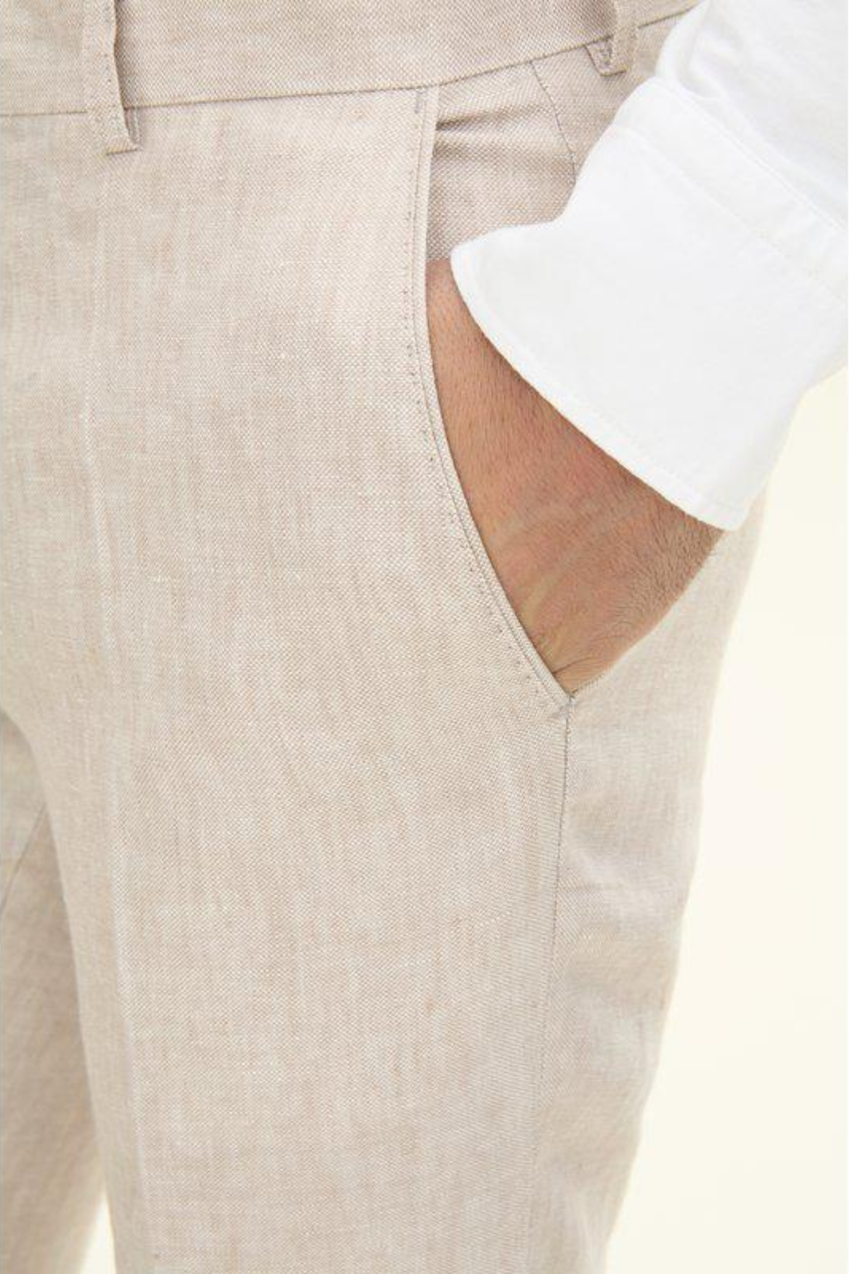 Denz Slim Fit Linen Trousers White Grass