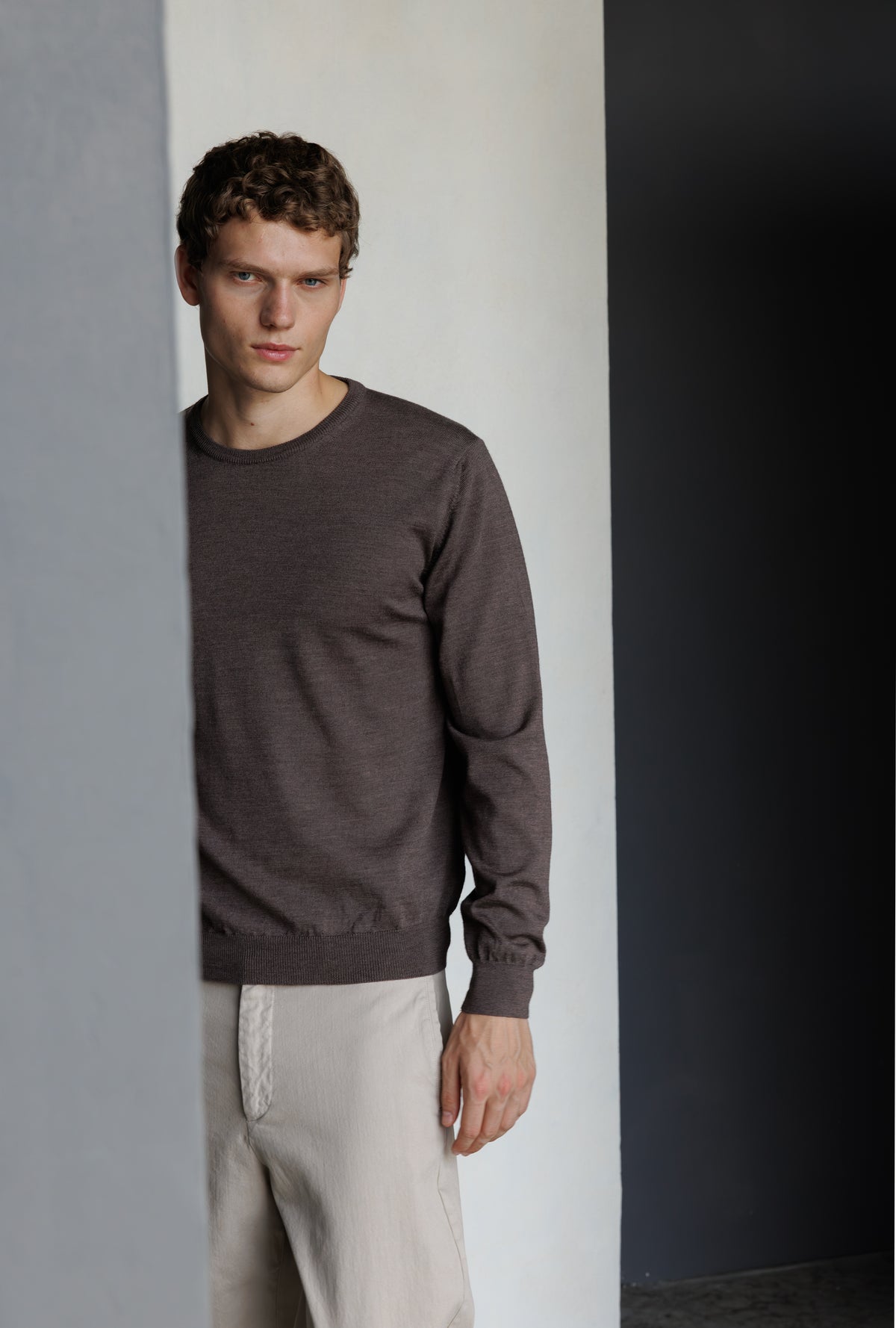 Crew Neck Merino Wool Sweater Brown
