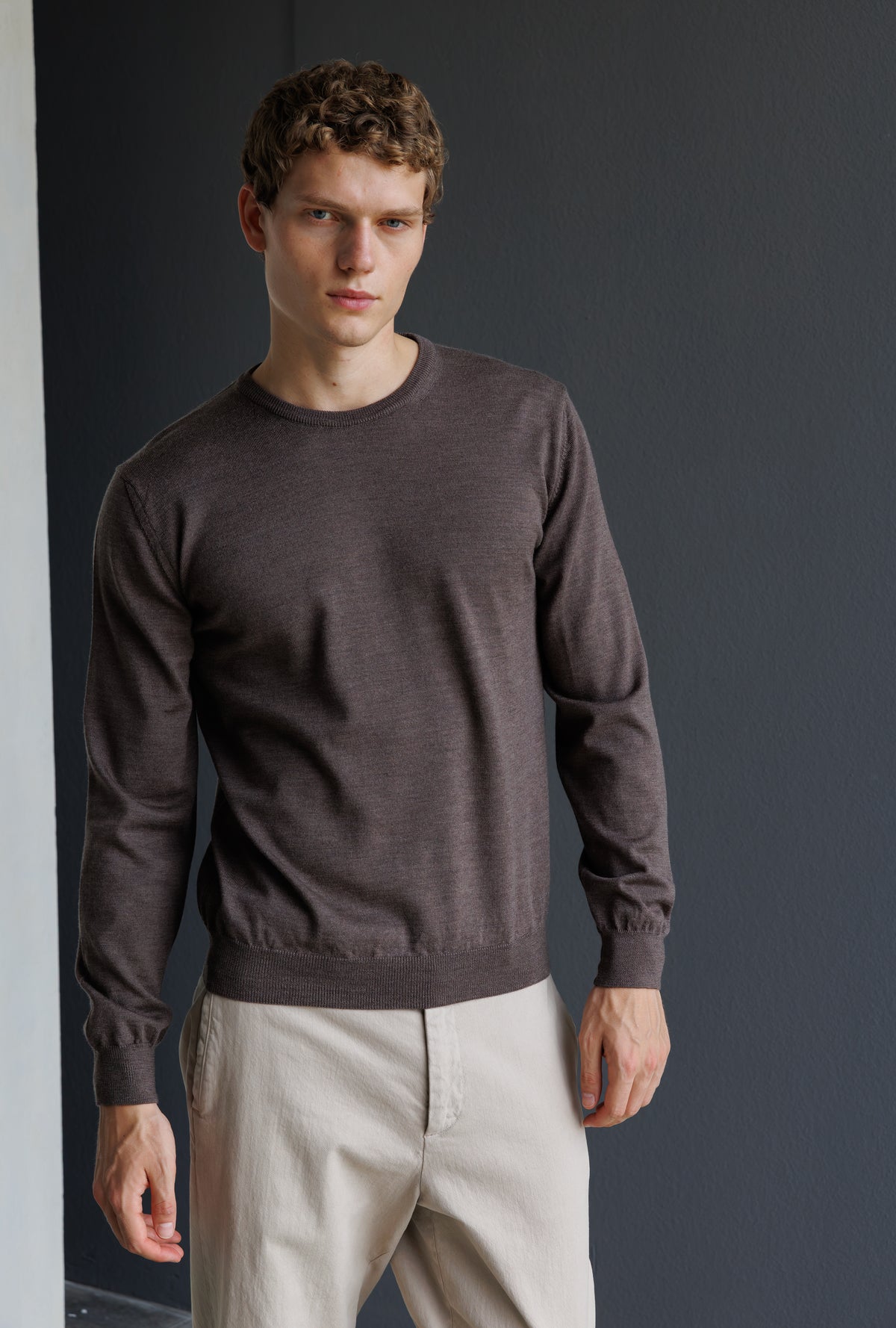 Crew Neck Merino Wool Sweater Brown
