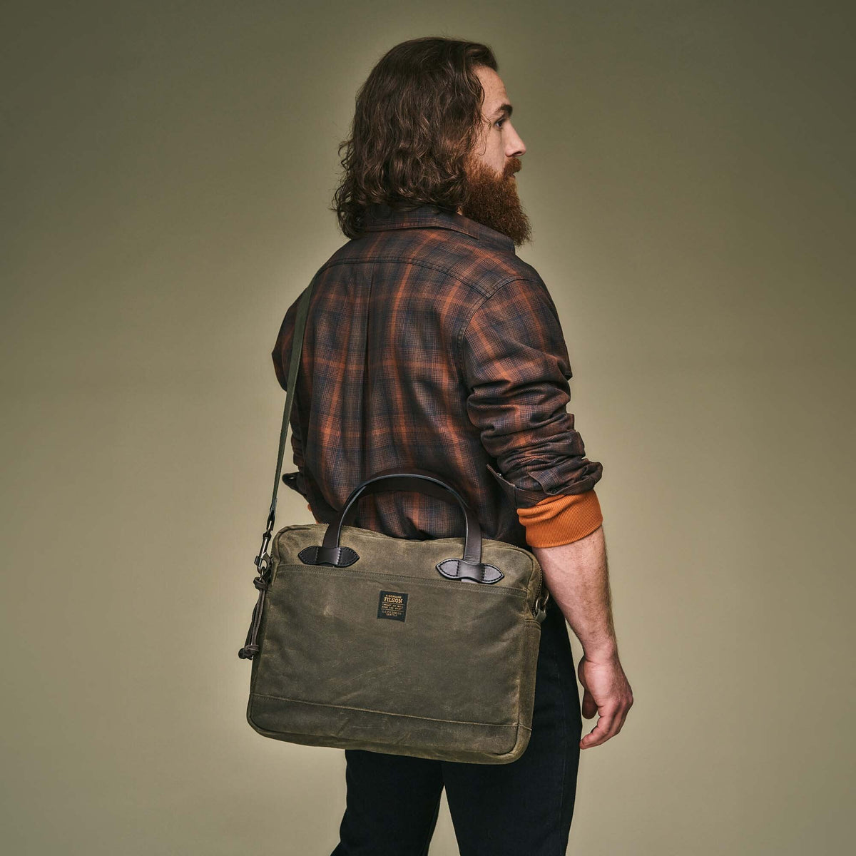 Tin Cloth Compact Briefcase Oil Finish Otter Green