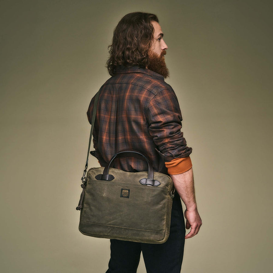 Tin Cloth Compact Briefcase Oil Finish Otter Green