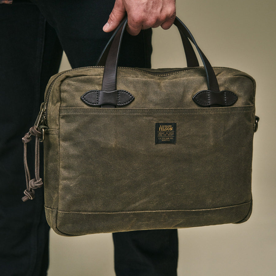 Tin Cloth Compact Briefcase Oil Finish Otter Green