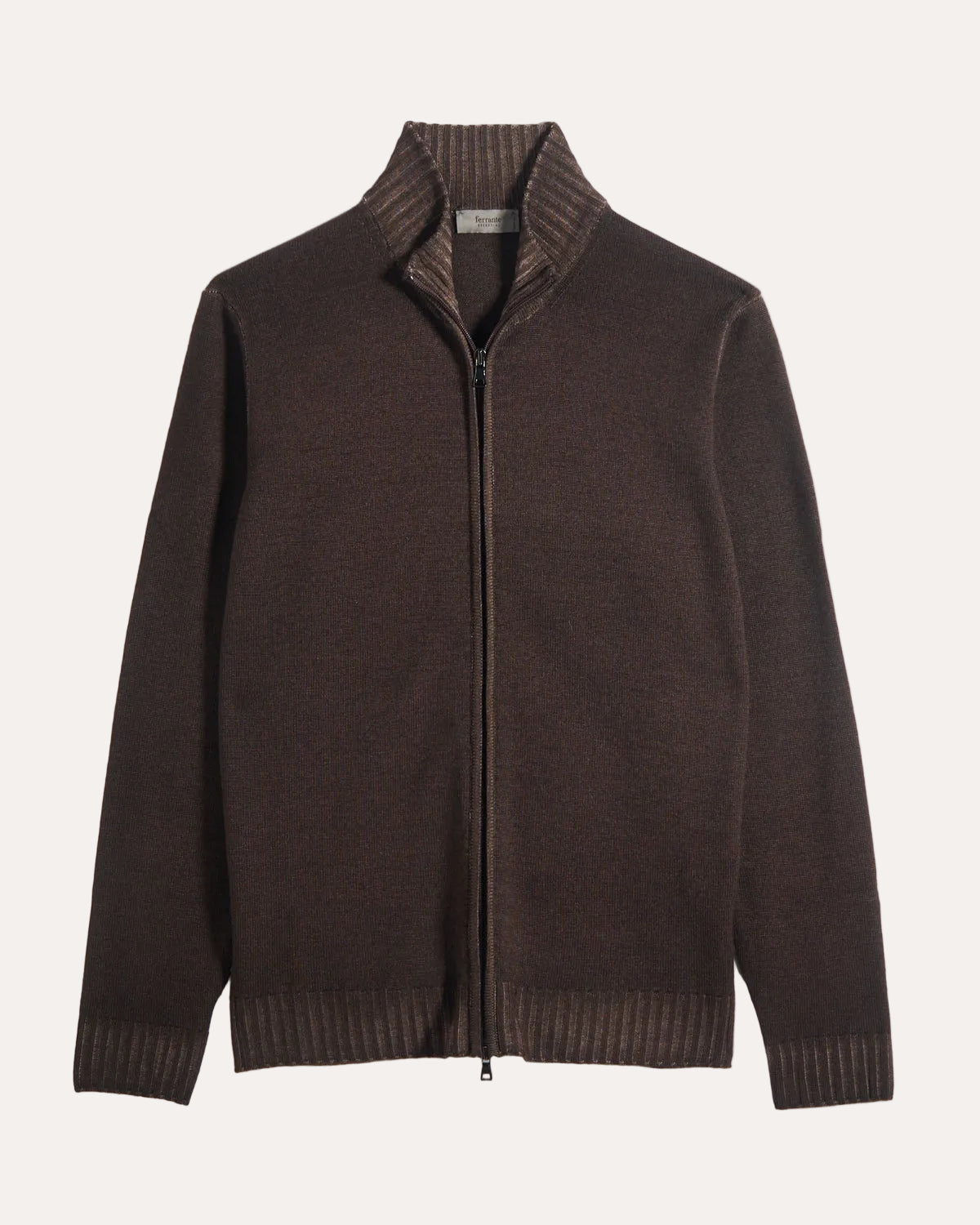 Men's Knit Sweater Full-Zip Dark Brown