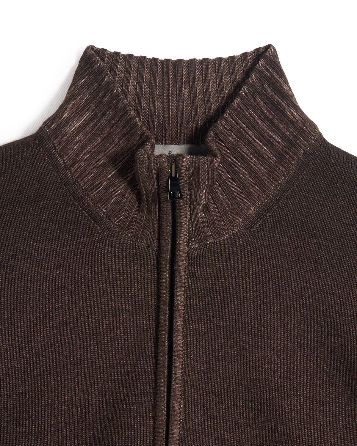 Men's Knit Sweater Full-Zip Dark Brown, krage