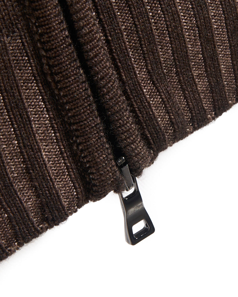 Men's Knit Sweater Full-Zip Dark Brown, detalj