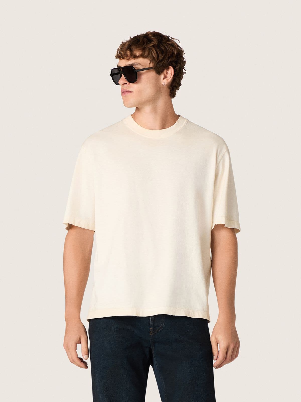 Star Relaxed Fit T-shirt Beige - model front