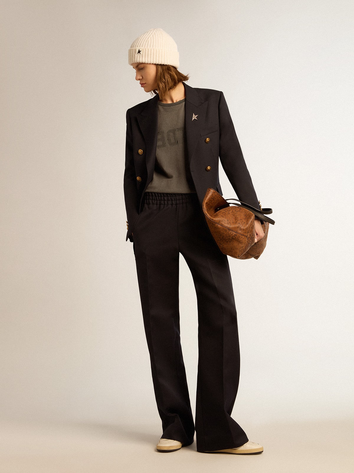 Golden W´s Double Breasted Blazer Compact Gabardine Wool – på modell