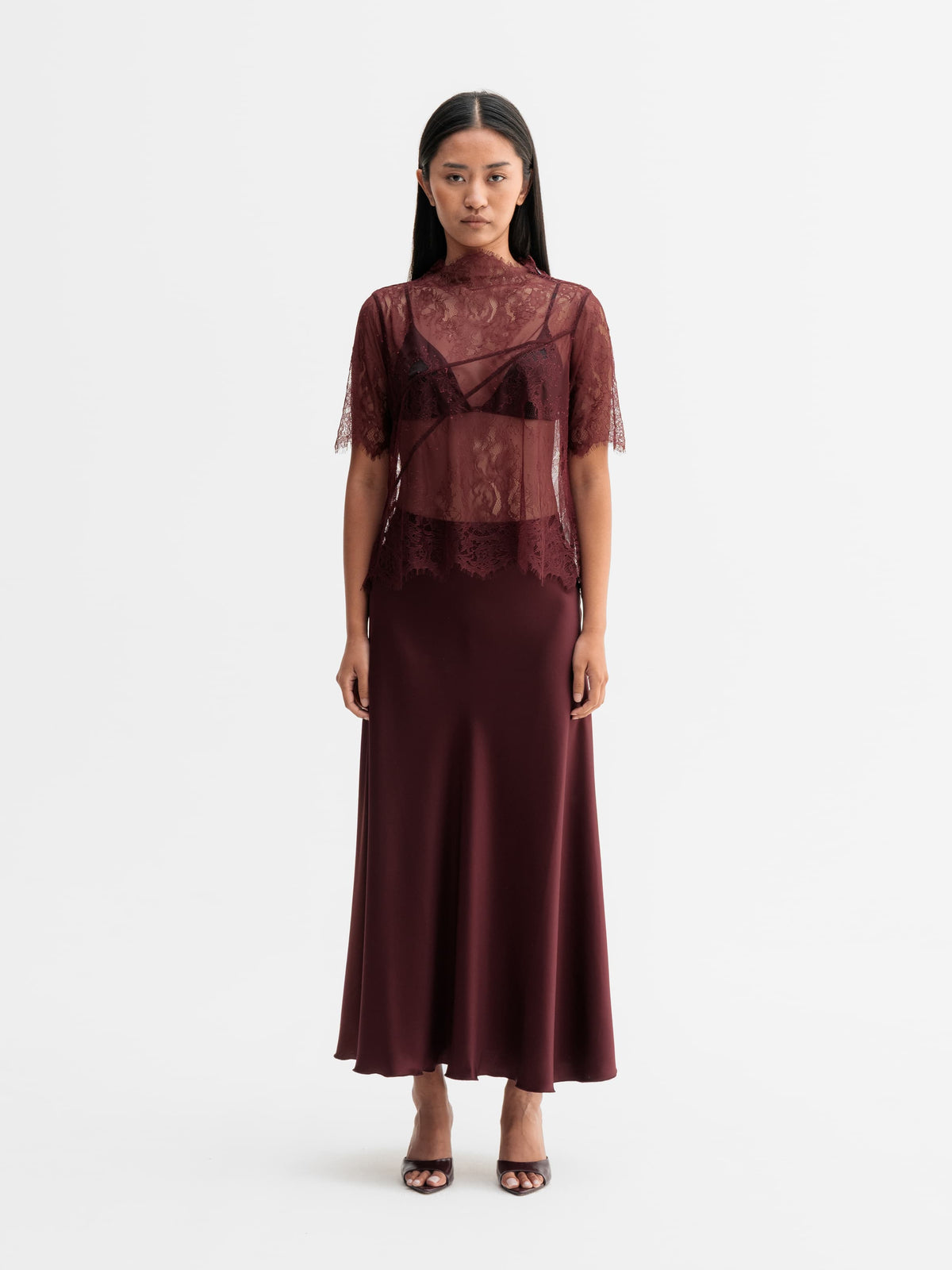 Hadi Satin Skirt Burgundy - Ahlvar Gallery