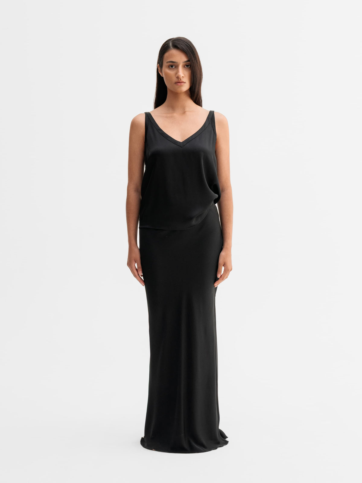 Hana Long Silk Skirt Black
